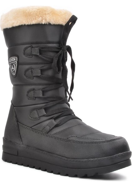 995 Siyah-Bej Içi Kürklü Fermuarlı Kadın Uzun Kar Botu modelleri