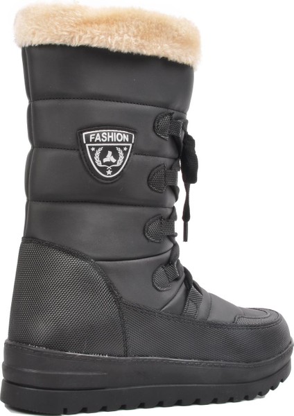 995 Siyah-Bej Içi Kürklü Fermuarlı Kadın Uzun Kar Botu fırsatları
