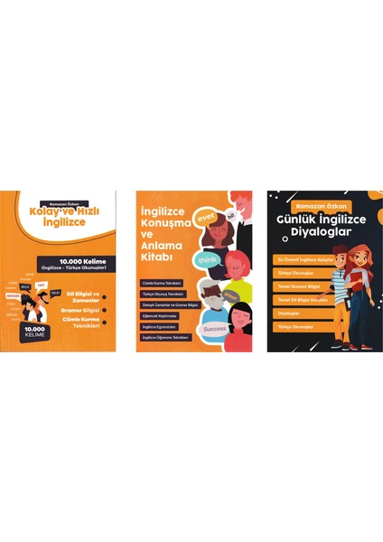 Hızlı Ingilizce Öğrenme Seti - 3 Kitap - Günlük Diyaloglar + Ingilizce Konuşma Kolay Ingilizce