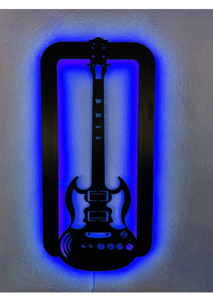 Gitar LED Işıklı Ahşap Dekoratif Tablo