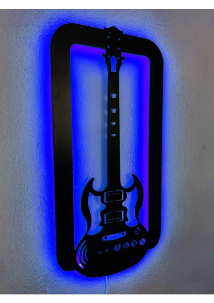 Gitar LED Işıklı Ahşap Dekoratif Tablo
