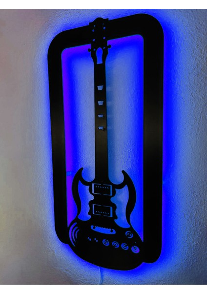 Gitar LED Işıklı Ahşap Dekoratif Tablo