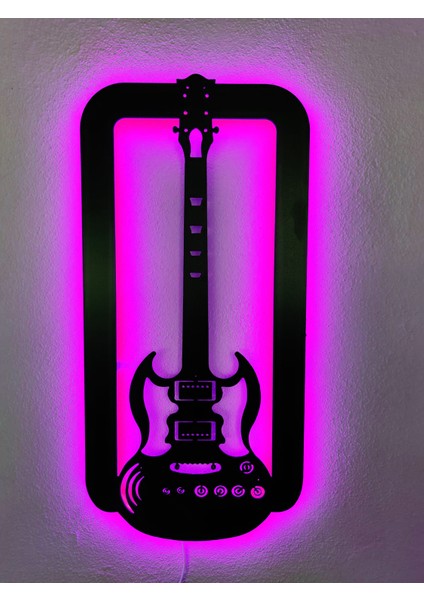 Gitar LED Işıklı Ahşap Dekoratif Tablo