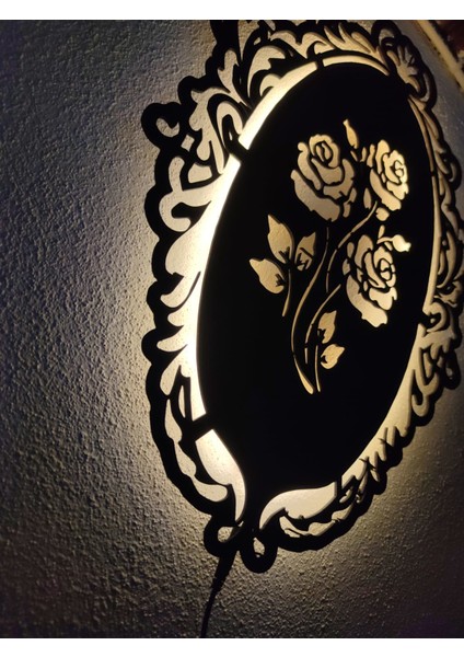 Gül Dekoratif LED Işıklı Ahşap Tablo