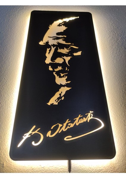 Mustafa Kemal Atatürk LED Işıklı Ahşap Tablo