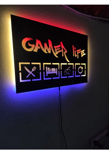 Gamer Life LED Işıklı Ahşap Dekoratif Duvar Tablosu