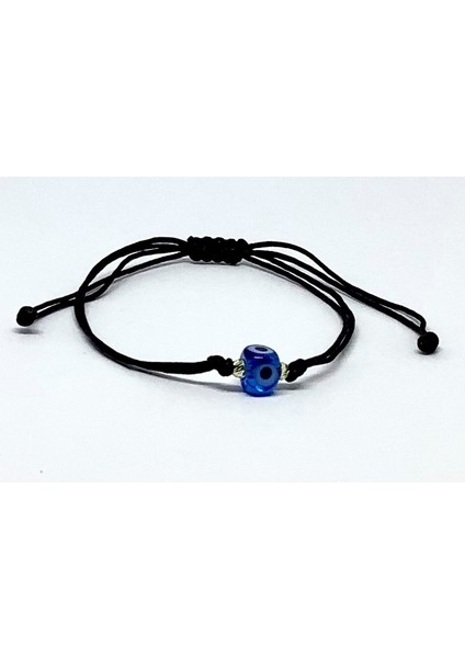 Nazar Boncuklu Siyah İpli Dorika Bileklik