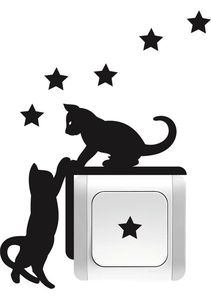 Priz Kedi Sticker Set Siyah Kedi Yıldız Etiket Duvar Sticker