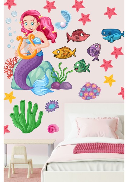 Deniz Kızı Deniz Yıldızları ve Balıklar Temalı Bebek Çocuk Odası Sticker
