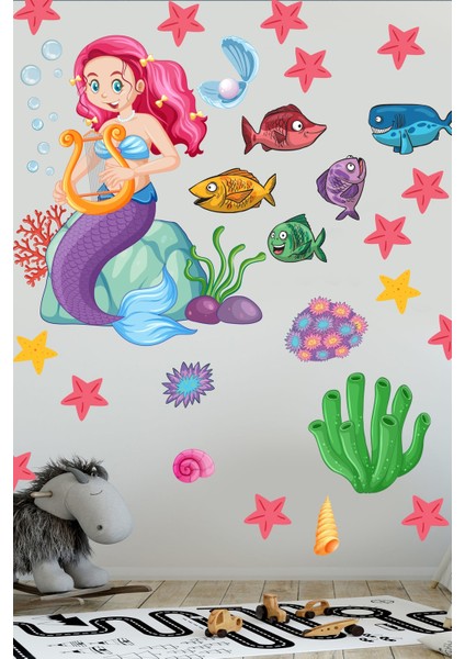Deniz Kızı Deniz Yıldızları ve Balıklar Temalı Bebek Çocuk Odası Sticker fiyatları