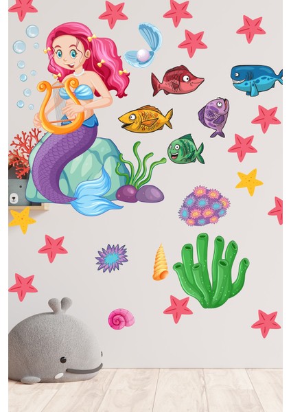Deniz Kızı Deniz Yıldızları ve Balıklar Temalı Bebek Çocuk Odası Sticker indirimleri
