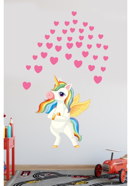 Renkli Sevimli Unicorn Pembe Kalpler Çocuk Odası Anaokulu Duvar Sticker indirimleri