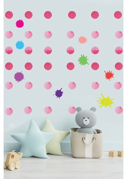 Nature Suluboya Puantiye ve Splash Tasarımlı Çocuk Odası Duvar Sticker fırsatları