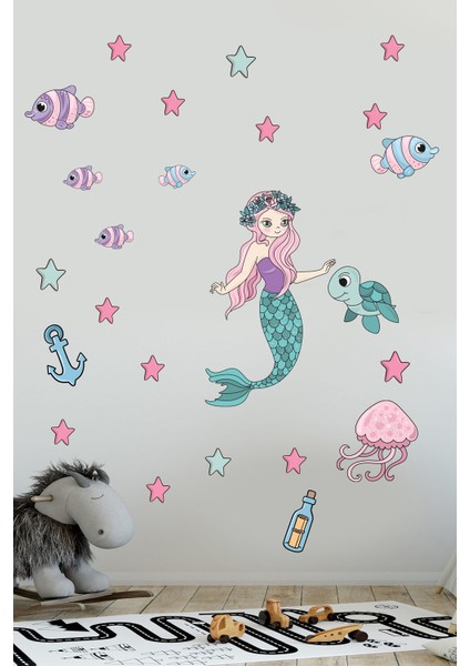 Deniz Kızı Balıklar ve Yıldızlar Duşakabin ve Duvar Sticker Seti fırsatları