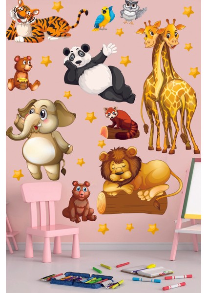 Sevimli Hayvanlar ve Yıldızlar Temalı Çocuk Odası Duvar Sticker