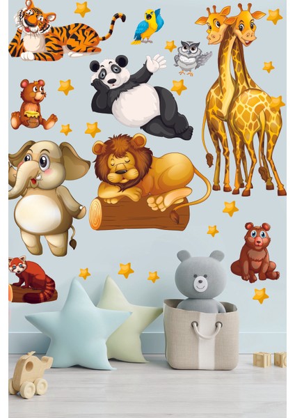 Sevimli Hayvanlar ve Yıldızlar Temalı Çocuk Odası Duvar Sticker