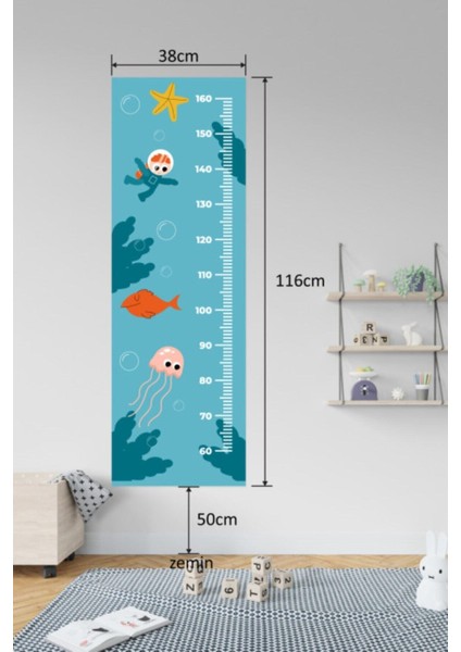 Çocuk Odası Deniz Altı Temalı Boy Ölçme Duvar Sticker modelleri