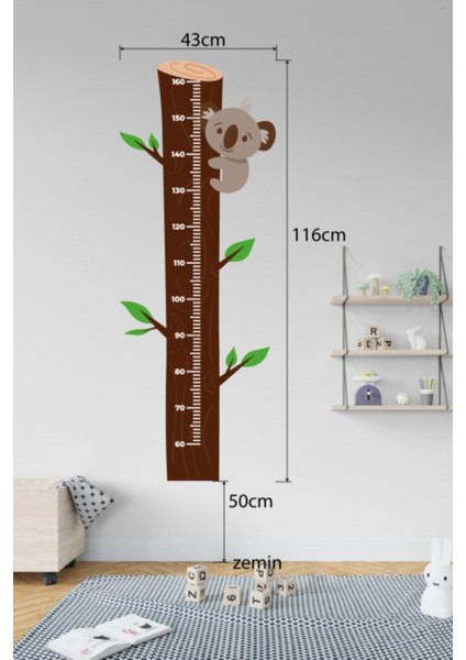 Çocuk Odası Ağaçta Koala Temalı Boy Ölçüm Cetveli Duvar Sticker indirimleri