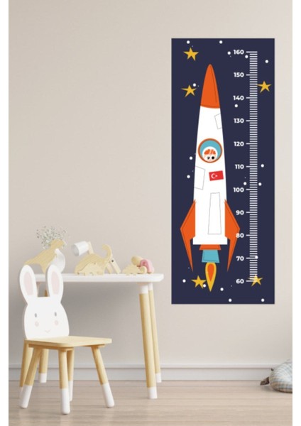 Çocuk Odası Uzay Roketi Temalı Boy Ölçme Cetveli Duvar Sticker