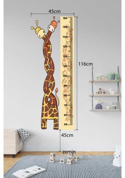 Çocuk Odası Zürafa Temalı Boy Ölçüm Cetveli Duvar Sticker indirimleri