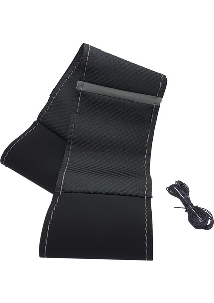 Deri Dikmeli Direksiyon Kılıfı Alkantra Karbon