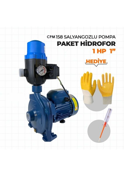 CPM158 Salyangoz Pompalı Santrifüj Su Motoru 1 Hp 1" Eldiven ve Kontrol Kalemi 28MT Max