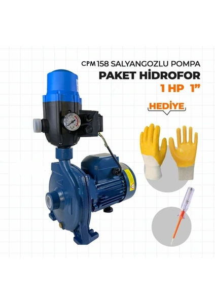 CPM158 Salyangoz Pompalı Santrifüj Su Motoru 1 Hp 1"  Eldiven ve Kontrol Kalemi 28MT Max