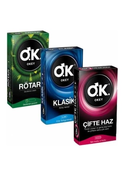 Prezervatif Klasik 10 Lu + Rötar 10 Lu + Çifte Haz 10 Lu