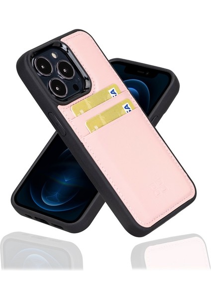 Apple iPhone 13 Pro Deri Kartlıklı Arka Kapak Magsafe Nu2 Pembe