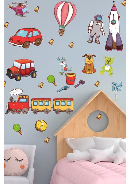 Çocuk Odası Duvar Sticker Araçlar, Sevimli Hayvanlar ve Roketler