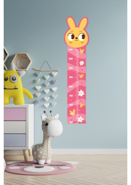 Çocuk Pembe Sevimli Tavşan Figürlü Boy Ölçüm Cetveli Duvar Sticker fiyatları