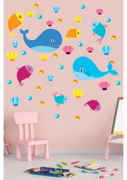 Çocuk Sevimli Balıklar ve Deniz Altı 43 Parça Duvar Sticker fırsatları