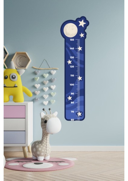 Çocuk Lacivert Gezegen ve Yıldız Başlıklı Boy Ölçme Sticker