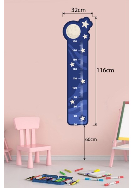 Çocuk Lacivert Gezegen ve Yıldız Başlıklı Boy Ölçme Sticker