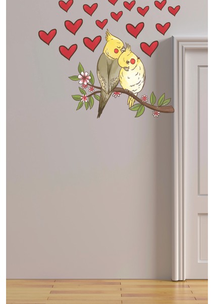 Daldaki Sevimli Kuşlar Duvar Sticker ve Kalpler Sticker Çocuk Odası