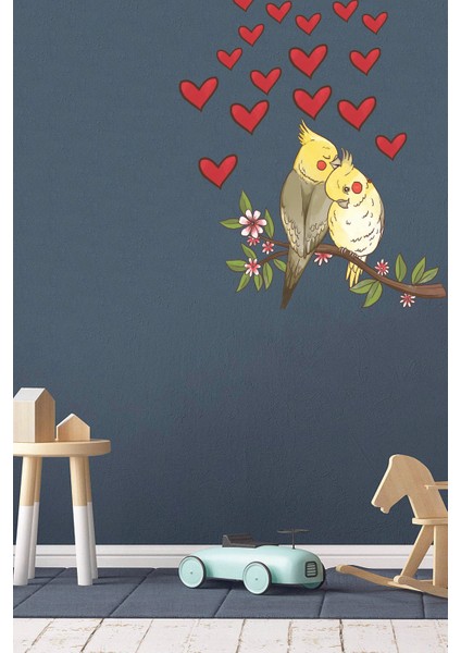 Daldaki Sevimli Kuşlar Duvar Sticker ve Kalpler Sticker Çocuk Odası modelleri