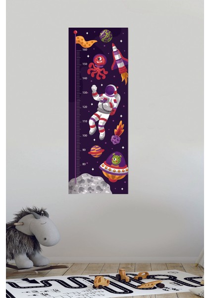 Uzay ve Astronot Temalı Çocuk Odası Boy Ölçer Duvar Sticker