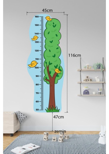 Çocuk Odası Ağaç Temalı Boy Ölçüm Cetveli Duvar Sticker indirimleri