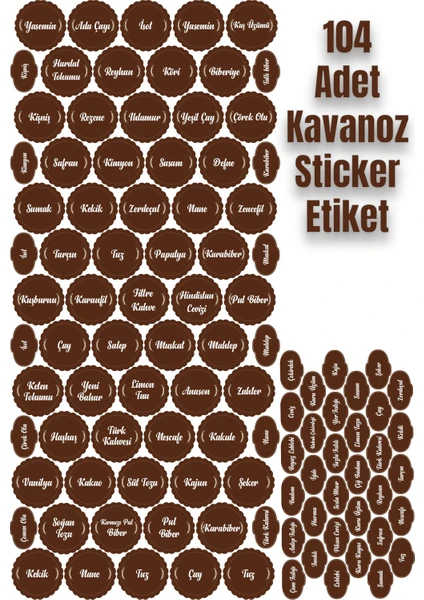 Echo Home 104 Adet Kahverengi Baharat Bakliyat Kavanoz Sticker Etiket