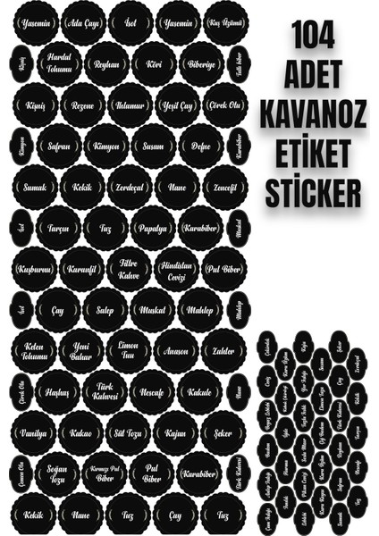 Echo Home 104 Adet Siyah Baharat Bakliyat Kavanoz Sticker Etiket