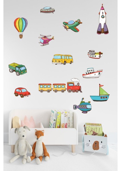 Çocuk Odası Duvar Sticker Araçlar ve Roketler Duvar Sticker