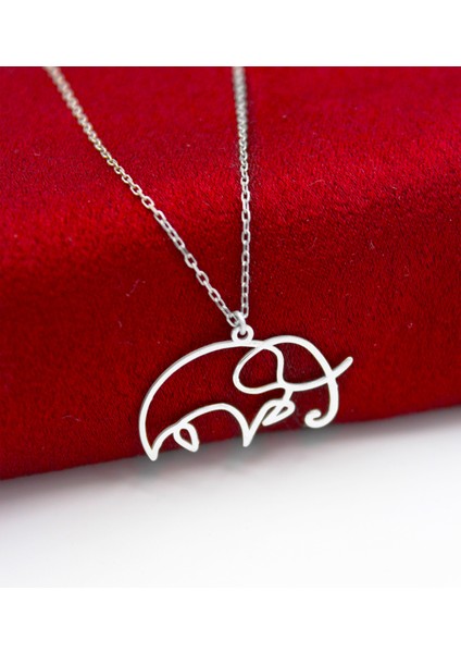 925 Ayar Gümüş Fil Çizim Kolye