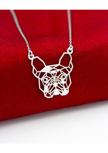 925 Ayar Gümüş Origami Fransız Bulldog Surat Kolye