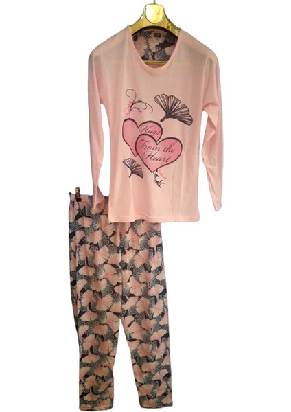 Bayan Pijama Takımı Uzun Kol Desenli 8623