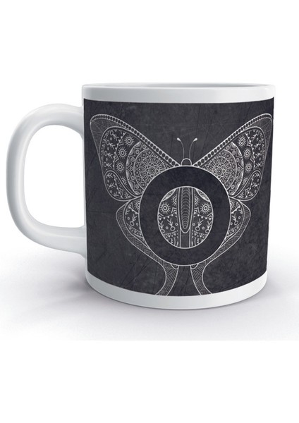 O Harfi Otantik Kelebek Tasarım Renkli Harfli Kupa Bardak