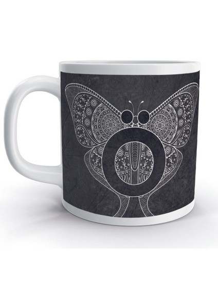 Ö Harfi Otantik Kelebek Tasarım Renkli Harfli Kupa Bardak