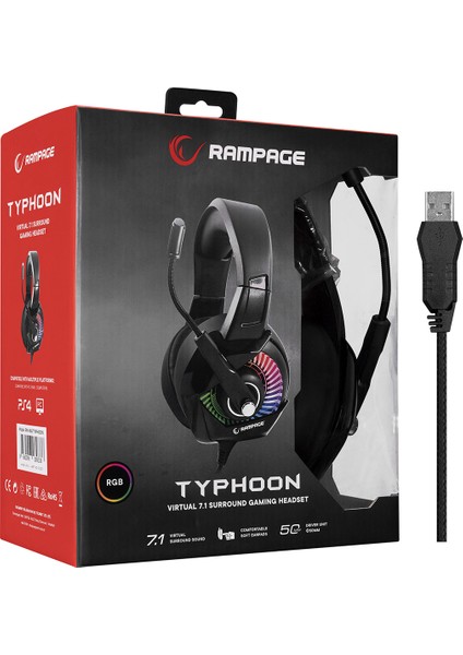 RM-K66 TYPHOON Siyah USB 7.1 Version RGB Ledli Gaming Oyuncu Mikrofonlu Kulaklık