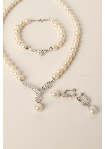 Pearls in Ocean Gerçek Tatlı Su inciSİ Kolye Bileklik Küpe Set Classic Serisi 601 Garantili Sertifikalı