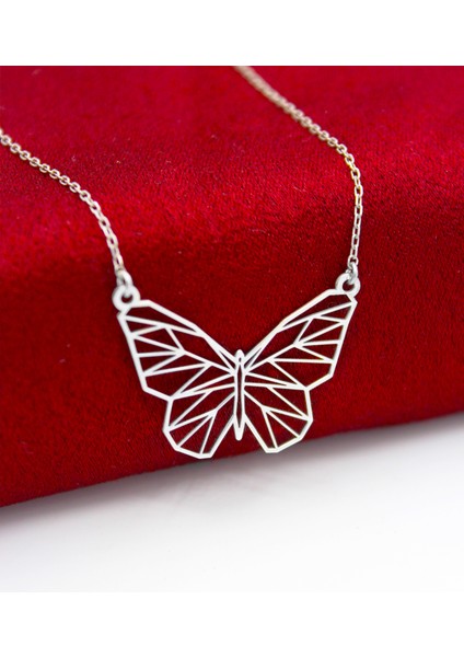 925 Ayar Gümüş Origami Sevimli Kelebek Kolye