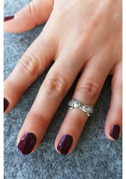 Antik Gümüş Kaplama Balıklar Şekilli El Yapımı Ayarlanabilir Yüzük fiyatları